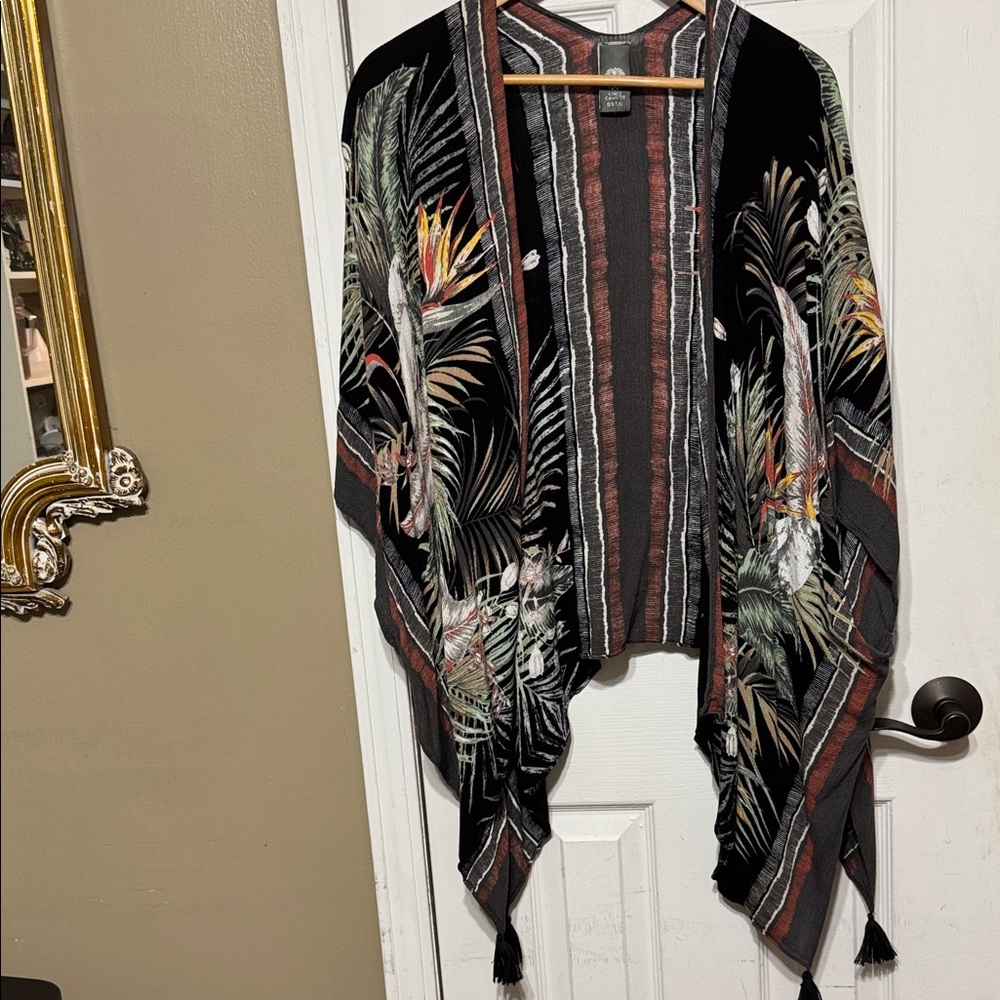 Vince Camuto Tropical Cockatoo Tassels Cardigan